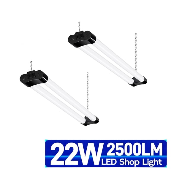 Hlite 2-Pack 2FT Linkable LED Shop Light, 22W 2500LM Super Bright 5000K Daylight, 260° Beam Angle, ETL Listed for Garage Workbench, Black