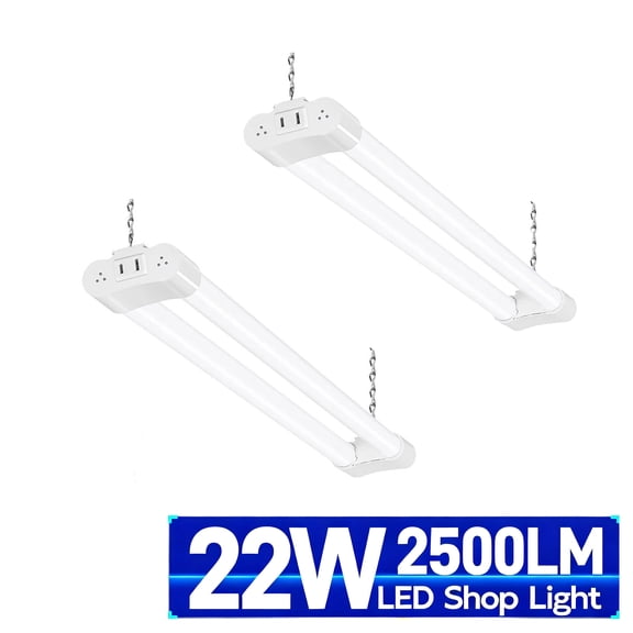 Hlite 2-Pack 2FT Linkable LED Shop Light, 22W 2500LM Super Bright 5000K Daylight, 260° Beam Angle, ETL Listed for Garage Workbench, White