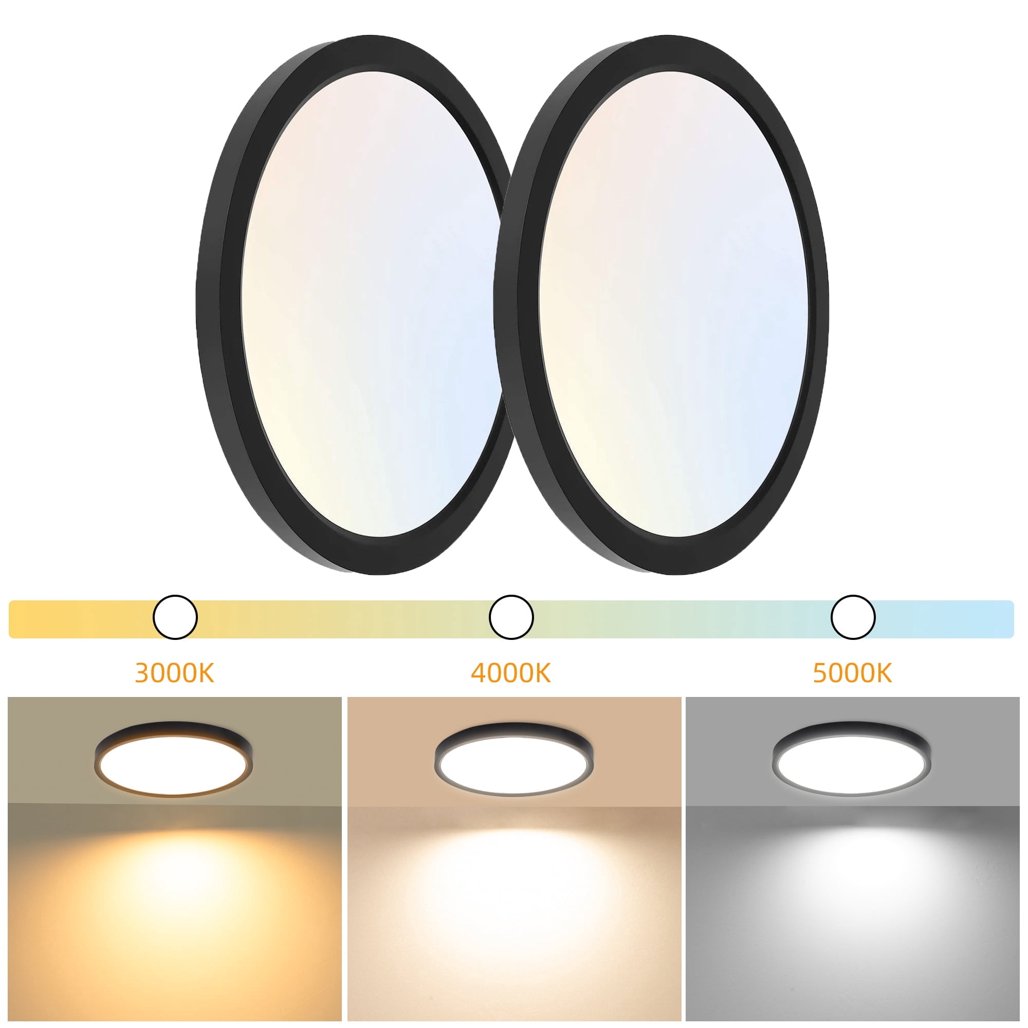 Hlite 2-Pack 9" LED Ceiling Light, 18W 3CCT Selectable Flush Mount Light, Damp Rated Round Flat Panel Lighting Fixtures for Bedroom,Laundry and Closet (Black)