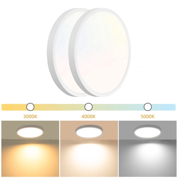Hlite 2-Pack 9" LED Ceiling Light, 18W 3CCT Selectable Flush Mount Light, Damp Rated Round Flat Panel Lighting Fixtures for Bedroom,Laundry and Closet (White)