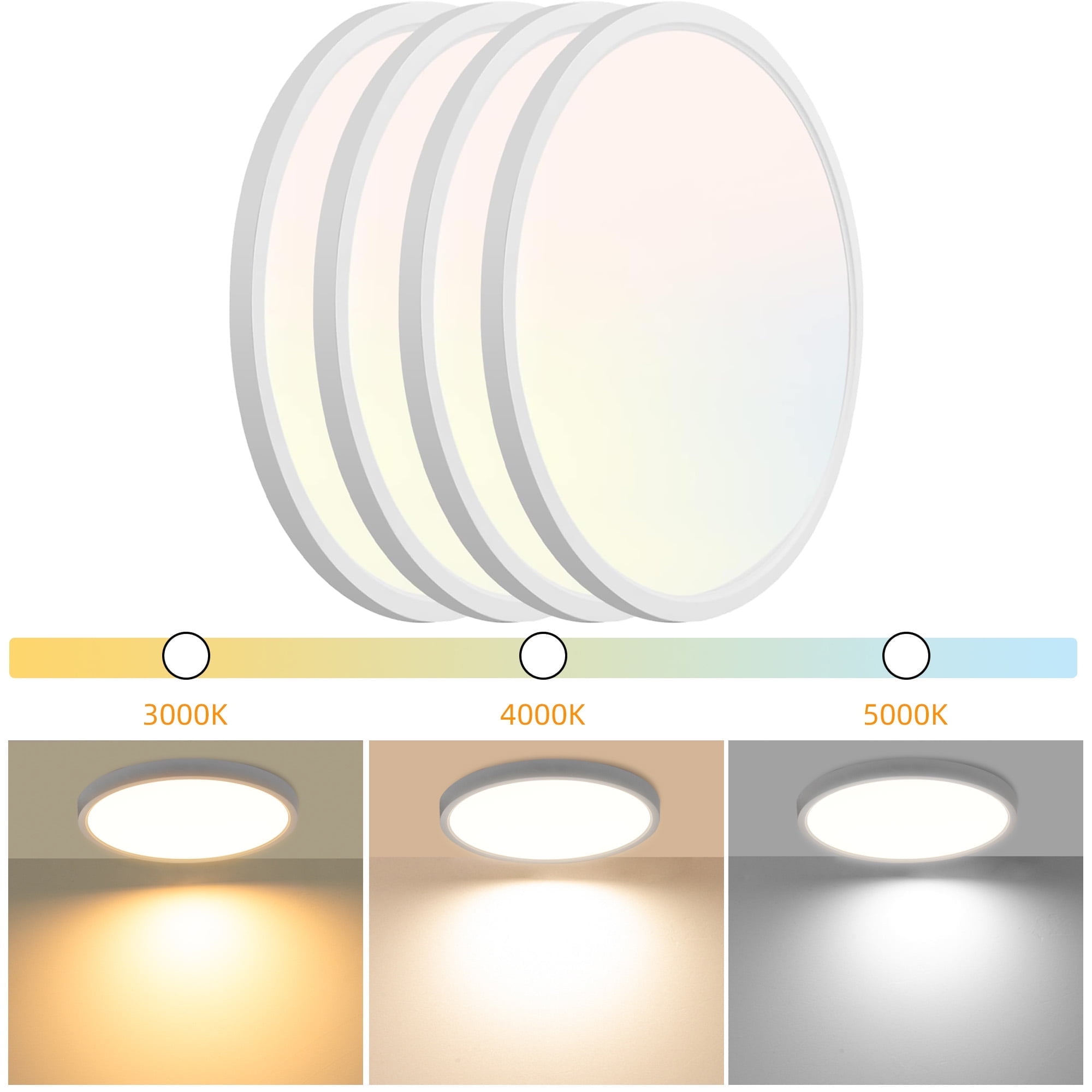 Hlite 4 Pack 12" LED Ceiling Light, 24W 3CCT Selectable Flush Mount Light,Damp Rated Close to Ceiling Light for Bathroom(White)