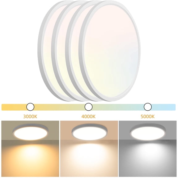 Hlite 4 Pack 12" LED Ceiling Light, 24W 3CCT Selectable Flush Mount Light,Damp Rated Close to Ceiling Light for Bathroom(White)