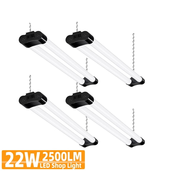 Hlite 4-Pack 2FT Linkable LED Shop Light, 22W 2500LM Super Bright 5000K Daylight, 260° Beam Angle, ETL Listed for Garage Workbench, Black