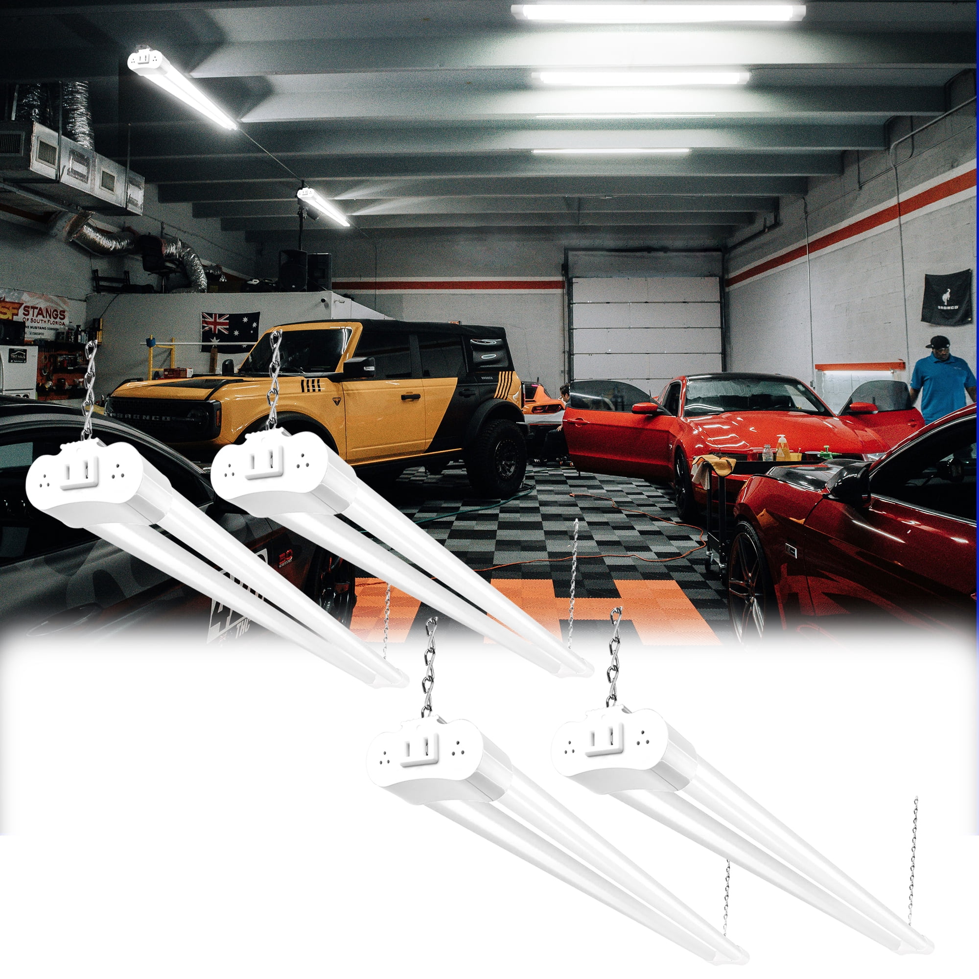 Led Light On Store Hlite 4-Pack 4FT Linkable LED Shop Light, 42W 4400LM 5000K Daylight ...
