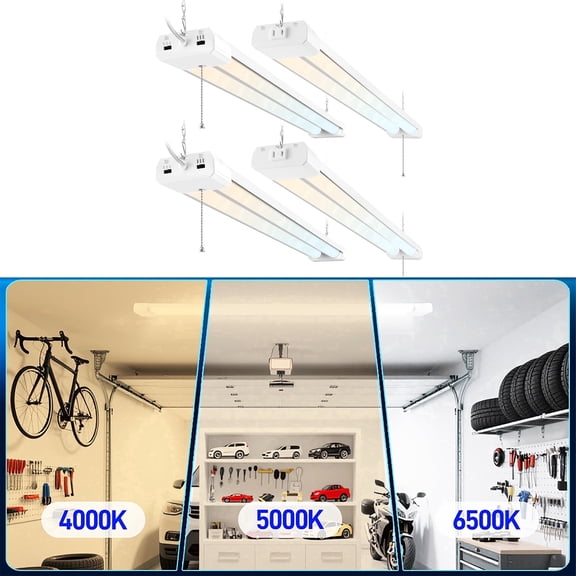Hlite 4 Pack 4FT LED Shop Light with Reflector, 3CCT & 3 Power Adjustable, 5500LM Linkable up to 6 Fixtures for Garage Workshop,ETL Listed
