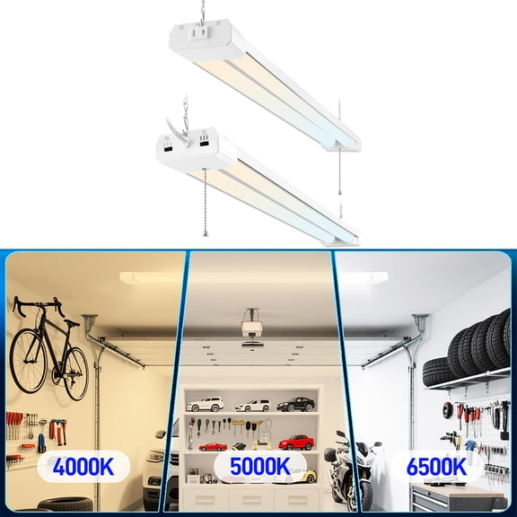 Hlite 4FT LED Shop Lights with Reflector,25W/34W/42W Adjustable,4000K/5000K/6500K Selectable,5500LM,Linkable Utility Hanging Light Fixture for Garage/Workbench,2-Pack