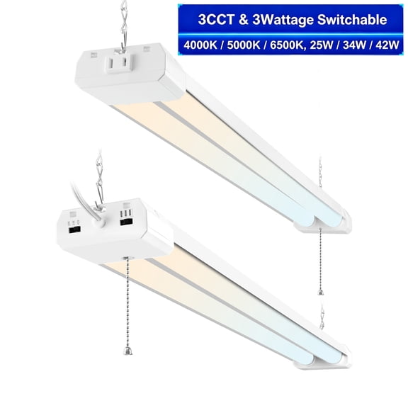 Hlite 2-Pack 4FT LED Shop Light with Reflector, 3CCT & 3 Power Adjustable, 5500LM Linkable up to 6 Fixtures for Garage Workshop,ETL Listed
