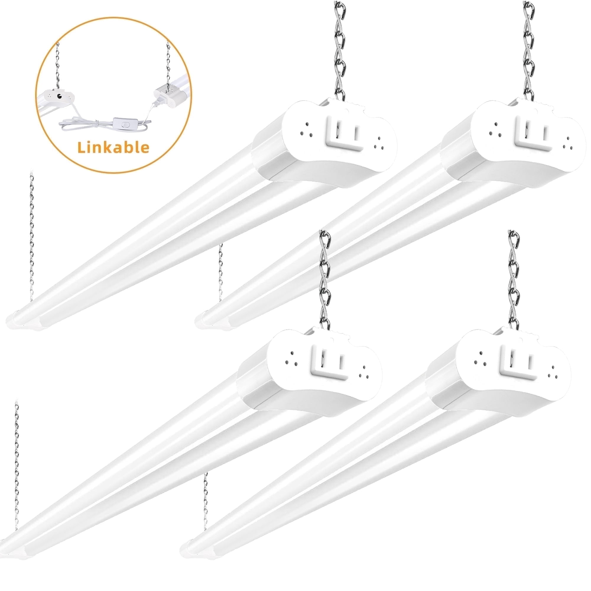 Hlite 4-pack Linkable LED Shop Light for Garage,4FT 42W Utility Light Fixture, 4400lm, 5000K Daylight LED Workbench Light with Power Cord,ETL Listed,White