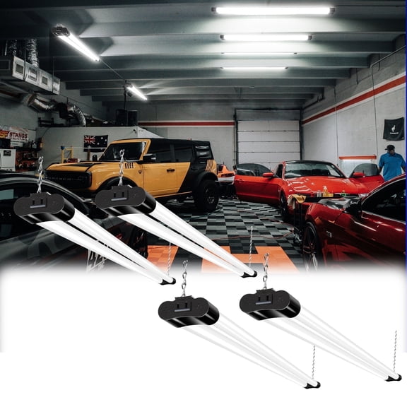 Hlite 4 Pack Linkable 4FT LED Shop Light, 42W 4400LM 5000K Daylight, Ultra Bright Utility Light for Garage, Workshop, ETL Listed (Black)