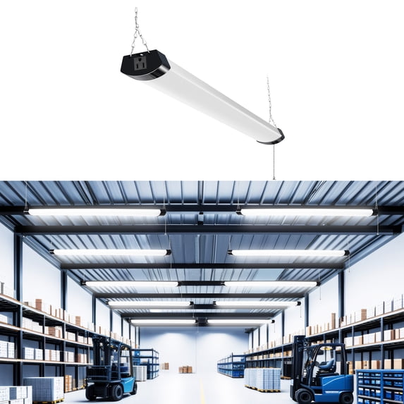 Hlite 4ft LED Shop Light with Pull Chain Switch, 70W 8000lm 5000K, Linkable Utility Hanging Lighting Fixture for Garages, Workshops, Basements (Black)