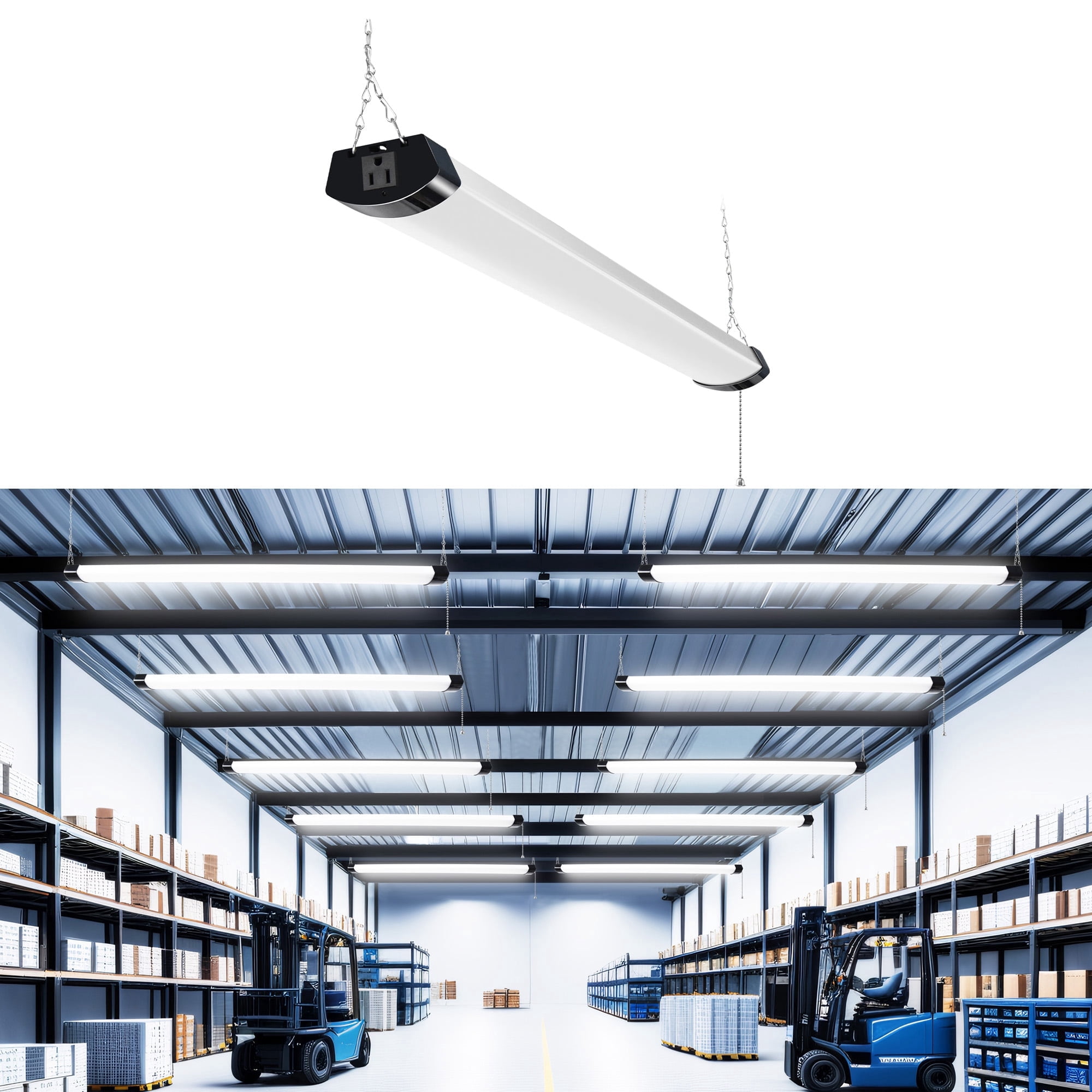 Hlite 4FT LED Shop Light with Pull Chain Switch, 70W 8000LM 5000K, Linkable Hanging Light, ETL Listed for Garage Basement Plant Light(Black)