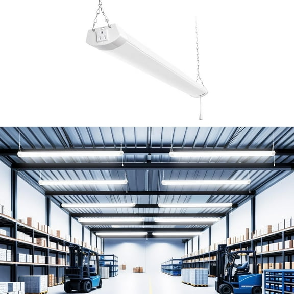Hlite 4ft LED Shop Light with Pull Cord Switch, 70W 8000lm 5000K, Linkable Utility Hanging Lighting Fixture for Garages, Workshops, Basements