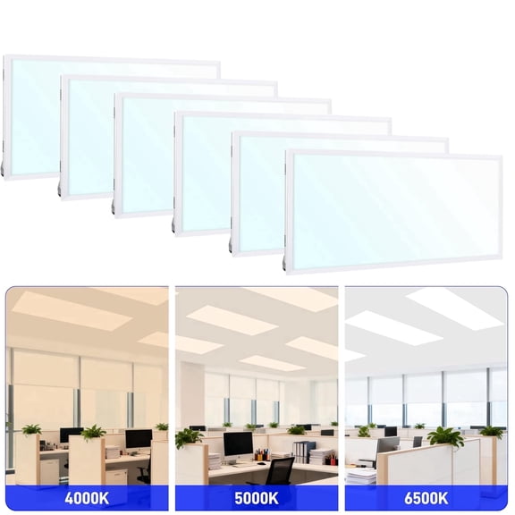 Hlite 6 Pack 4x2' LED Flat Panel Light, 40/50W/60W Switchable and 4000K/5000K/6500K Selectable, 0-10V Dimmable,Up to 6900LM Backlit Troffer Ceiling Light Fixtures for Home Office