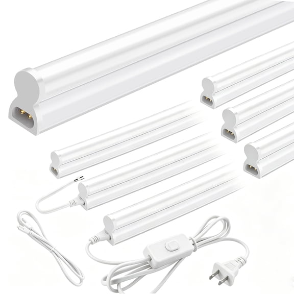 Hlite 6-Pack 4FT T5 LED Shop Light, 22W 2200LM 6500K, Plug in/Hardwire Linkable Utility Light for Garage Warehouse
