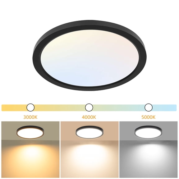 Hlite 9" LED Ceiling Light, 18W 3CCT Selectable Flush Mount Light, Damp Rated Round Flat Panel Lighting Fixtures for Bedroom,Laundry and Closet Room (Black)