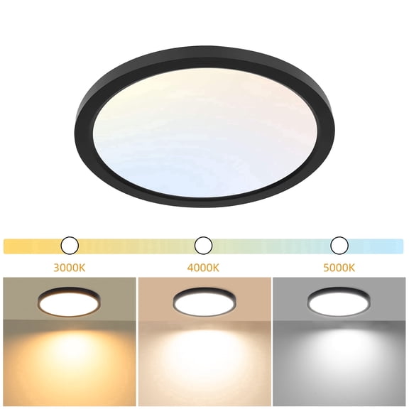 Hlite 9" LED Ceiling Light, 18W 3CCT Selectable Flush Mount Light, Damp Rated Round Flat Panel Lighting Fixtures for Bedroom,Laundry and Closet Room (Black)