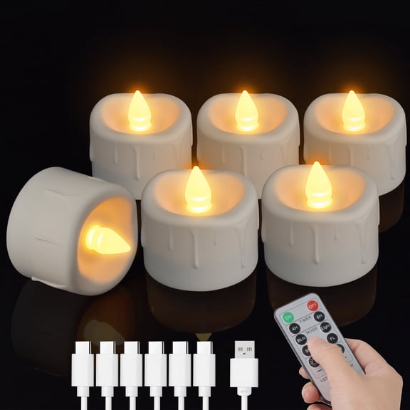 Hlite Flameless Candles with Remote,Timer&Dimmable,Battery Operated Tea Lights Candles,Rechargeable LED Tealights Votive Fake Candles for Wedding/Halloween/Christmas/Home Decor,6 Pack