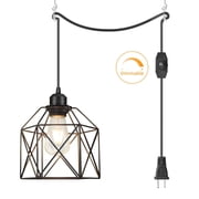 Hlite Plug in Pendant Light, Industrial Black Iron Cage, 15ft UL Cord with Dimmer, Farmhouse Hanging Light for Kitchen Bedroom