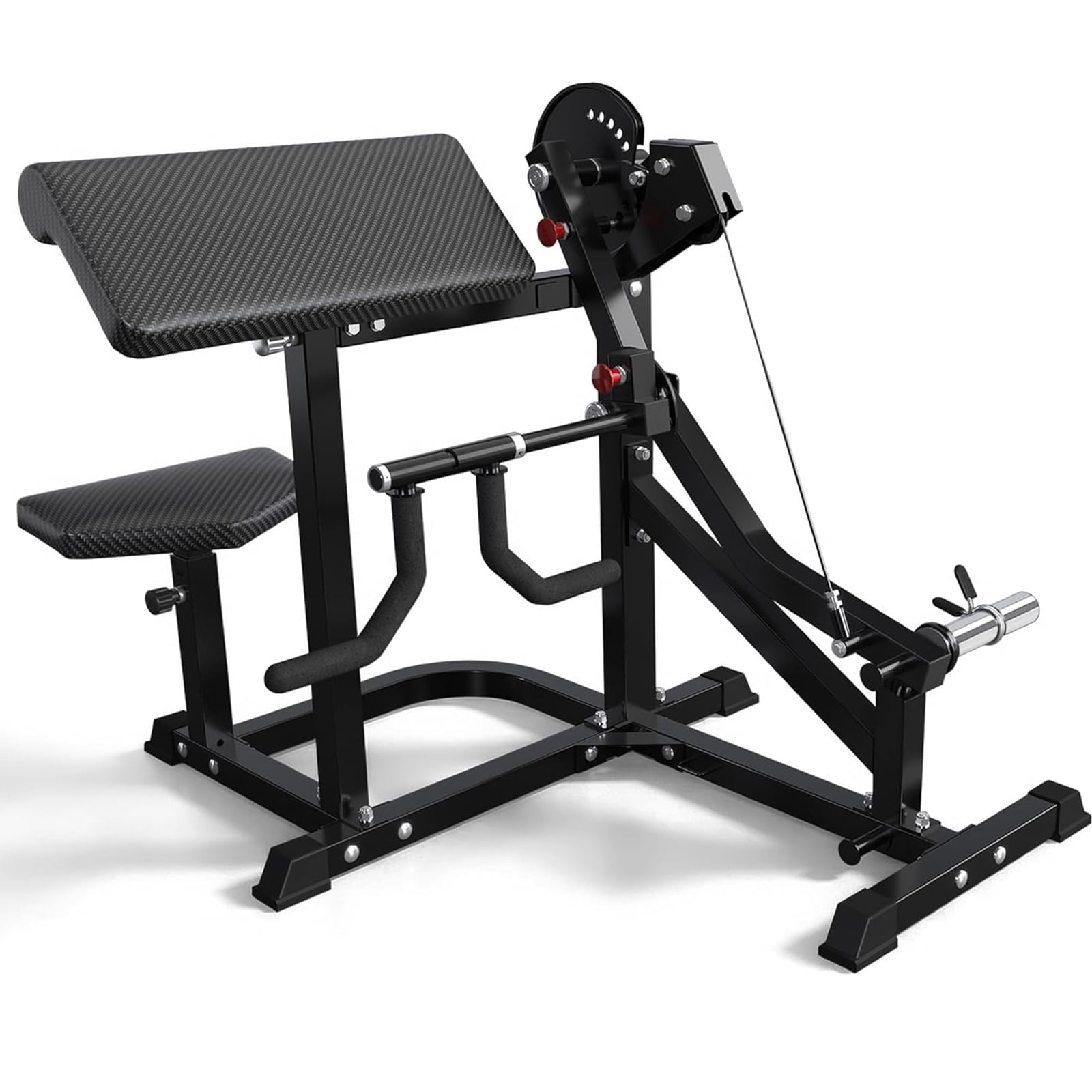 Hlivelood Bicep Tricep Curl Machine, 350LBS Plate Loaded Bicep Curls and Tricep Extension Machine w/ Smooth Cable Pulley System, Adjustable Preacher Curl Bench for Home Gym, Fits 1" & 2" Plates