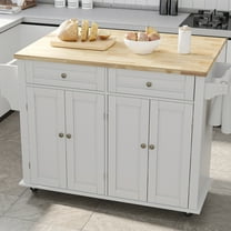 Hlivelood Rolling Kitchen Island Carts with Drop Leaf, Island Table for Kitchen with Rubber Wood Top and Rack and Storage Cabinet, Adjustable Shelves, 2 Drawer, Lockable Casters, Matte