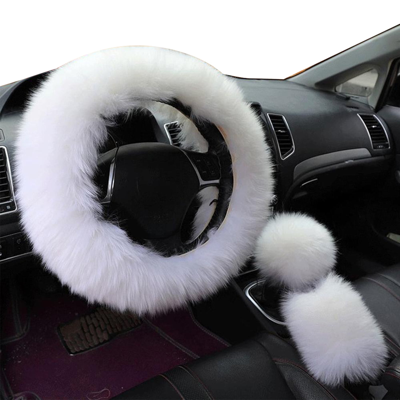 Steering Rack Wool Hloma 3Pcs/Set Faux Wool Steering Wheel Gear Shift Rod Brake Fluffy ...