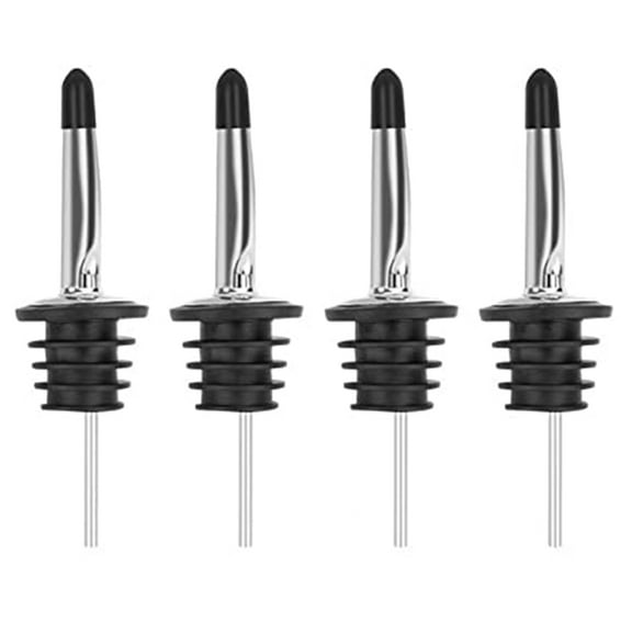 Hloma 4Pcs Stainless Steel Olive Oil Spout Wine Stoppers with Sealed Dust Caps Leak Proof Liquor Bottle Pourers Speed Pour Spouts Bar Tools