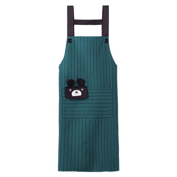 Hloma Kitchen Apron Big Pocket Design Soft Texture Breathable Striped Lace Up Dirt Resistant Cartoon Bear Painting Cleaning Apron for Painter