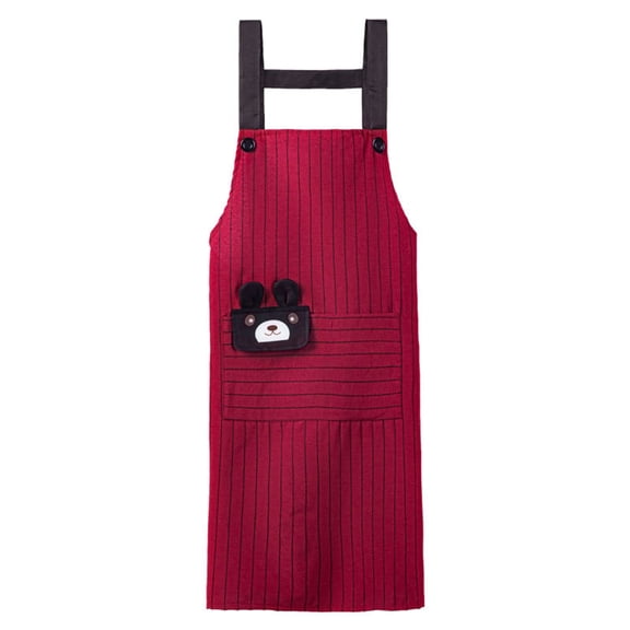 Hloma Kitchen Apron Big Pocket Design Soft Texture Breathable Striped Lace Up Dirt Resistant Cartoon Bear Painting Cleaning Apron for Painter