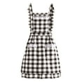 thumbnail image 1 of Hloma Sleeveless Baking Apron Plaid Print Lace Decor Short Double Layer Anti-oil Unisex Double Pockets Kitchen Apron for Bakery, 1 of 7