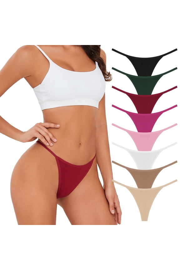 Cotton G String Thongs for Women, Breathable Stretch Low Rise T-Back Underwear, Seamless No Show Panties for Ladies, 8 Pack Size XS-XXL
