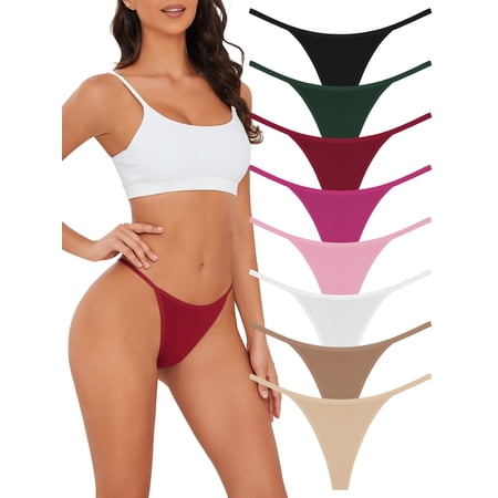 Hloorov Cotton G String Thongs for Women, Breathable Stretch Low Rise T-Back Underwear, Seamless No Show Panties for Ladies, 8 Pack Size M