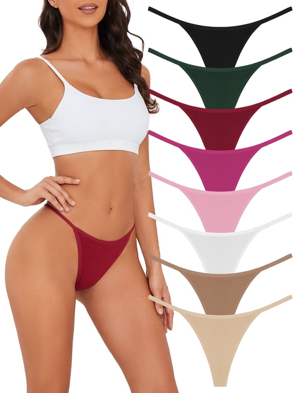 Cotton G String Thongs for Women, Breathable Stretch Low Rise T-Back Underwear, Seamless No Show Panties for Ladies, 8 Pack Size M