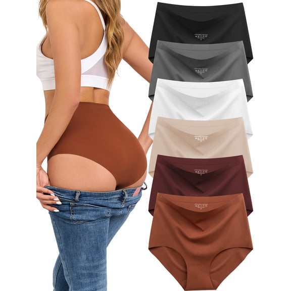 Hloorov Seamless Underwear for Women High Waisted Panties Full Coverage Briefs Soft Comfortable 6 Pack Size M