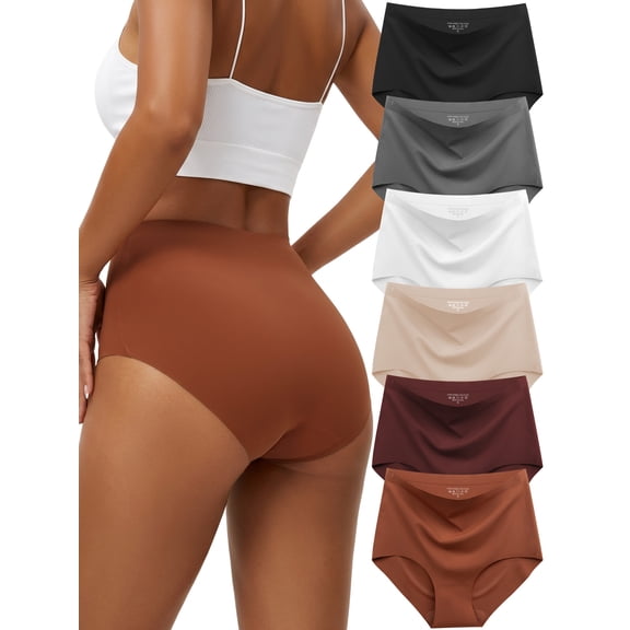 Hloorov Seamless Underwear for Women High Waisted Briefs No Show Panties Full Coverage Soft Stretch 6 Pack