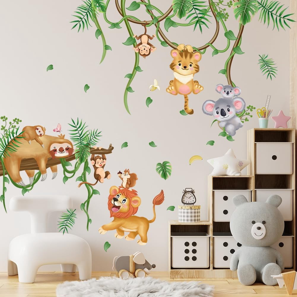 Giraffe Growth Chart Wall Decal - Safari Nursery Decor, 62.5x22 Inch Removable Vinyl Sticker