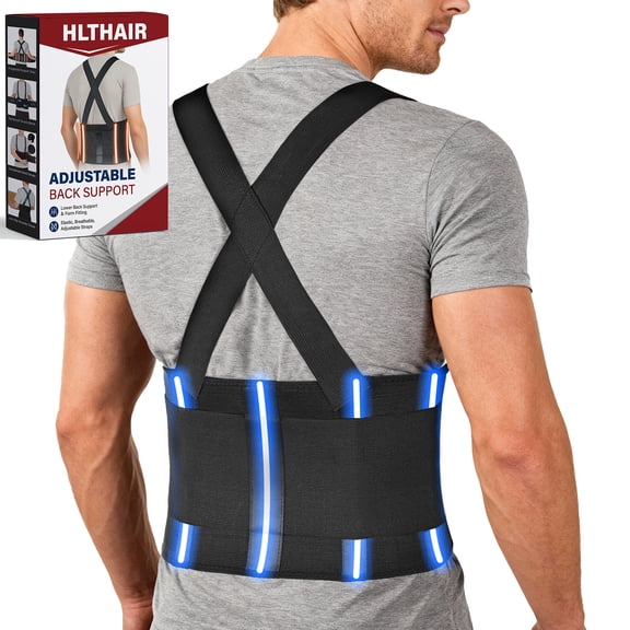 Hlthair Back Brace Support Belt for Lower Back Pain Women & Men, Adjustable with Suspender Straps, Size L