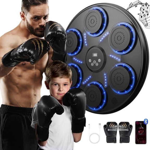 Hlthair Music Boxing Machine for Adults Kids Wall Mounter Punching Equipment with Gloves 9 Training Speed&Mode Excercise Bluetooth and LED Display