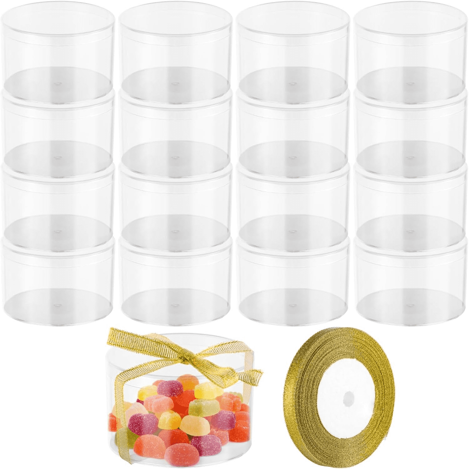 Hltop 16 PCS Round Acrylic Plastic Cases with Lids 3.1 x 3.1 x 1.9 ...