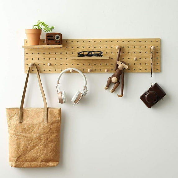 Hltsar Wooden Pegboard Modular Display Organization Storage Wall Hooks Shelf(Color:Walnut)