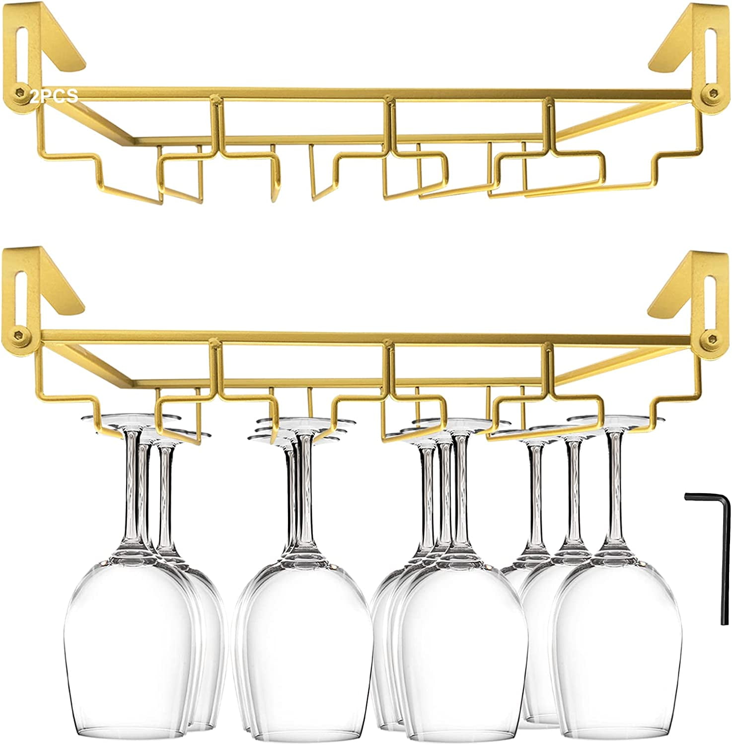 Hltser 2Pcs Adjustable Under Cabinet Stemware Metal Glass Holder ...