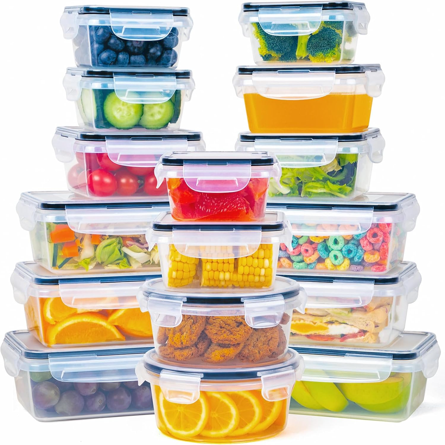 Hltser 32 Piece Food Storage Container with Lids (16 Containers + 16 ...