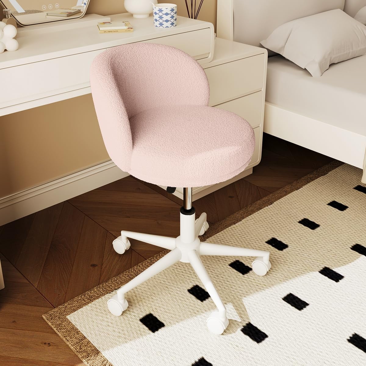 Hltser Armless Vanity Chair with Back 360° Swivel Makeup Chairs Small ...