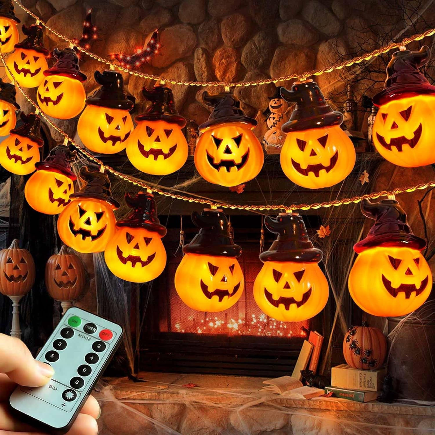 Hltser Battery Operated Pumpkin Lights for Halloween Decorations Indoor ...