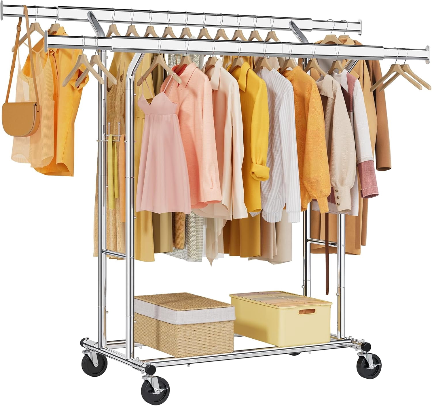 Hltser Double Rod Clothes Rack 600 LBS Heavy Duty Clothing Rack with ...