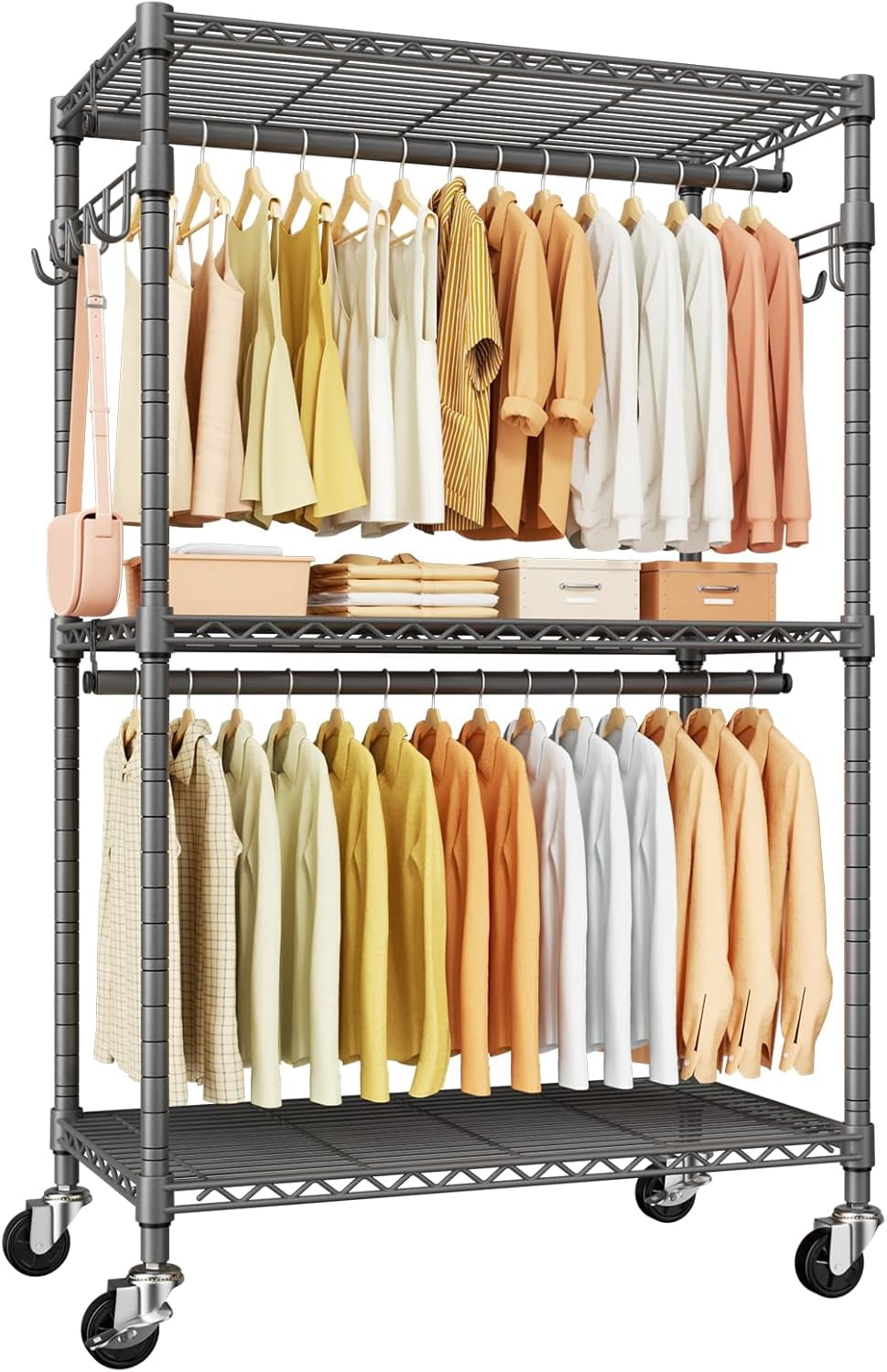 Mobile Clothes Racks Hltser P1 Rolling Clothing Rack with Lockable Wheels Heavy-Duty Garment ...