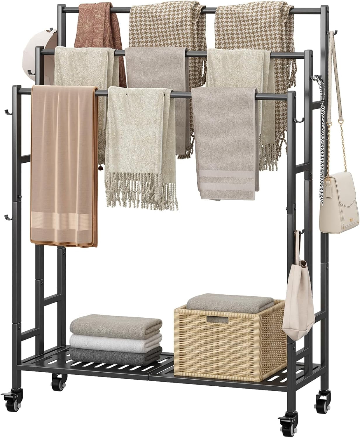 Hltsor Towel Rack 3 Tier Free Standing Metal Towel Stand with Storage ...