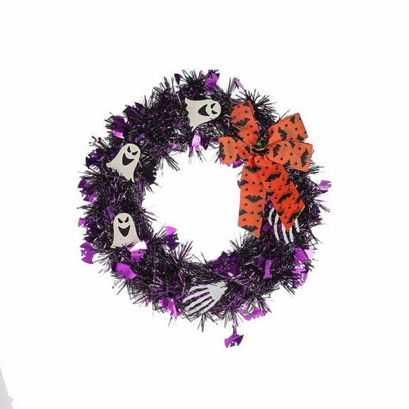 HmNPlay 14 Inch Lighted Halloween Wreath - Battery Operated LED Door Decor for Indoor/Outdoor, Handcrafted All-Season Wreath with Easy Clean, Spooky Festive Gift