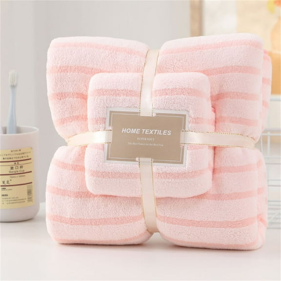 HmNPlay 2-Piece Bath Towel Set: Extra Soft & Absorbent Quick Dry Towels, Thick Coral Fleece - For Home, Travel, Gym, College Dorm(pink towel set)