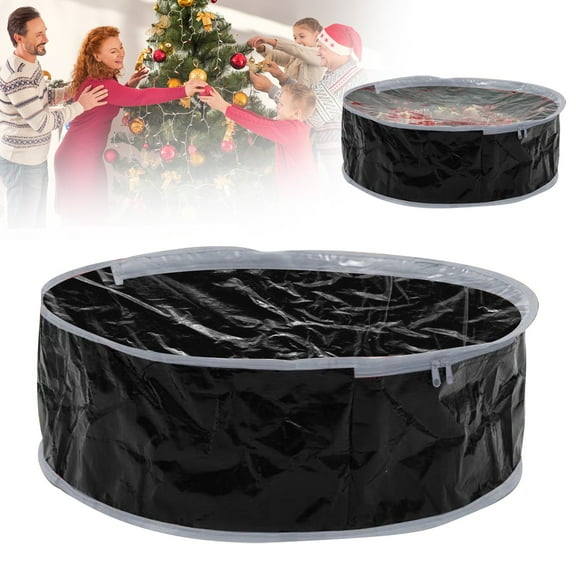 HmNPlay 36 Inch Christmas Wreath Storage Bag 1 Pack Black Heavy Duty Tear-Proof Container with Clear Window & Zipper for Holiday Garland Room Storage