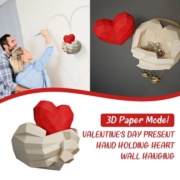 HmNPlay 3D Hand Holding Heart Wall Sculpture Geometric Puzzle Kit Hanging Love Ornament Romantic Couple Gift Home Living Room Decor